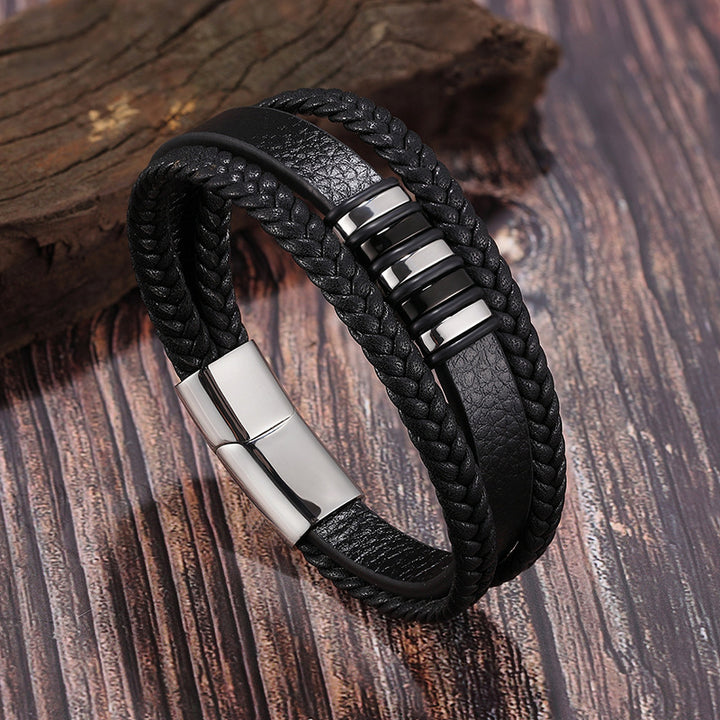 Men's multi-layer braided leather bracelet