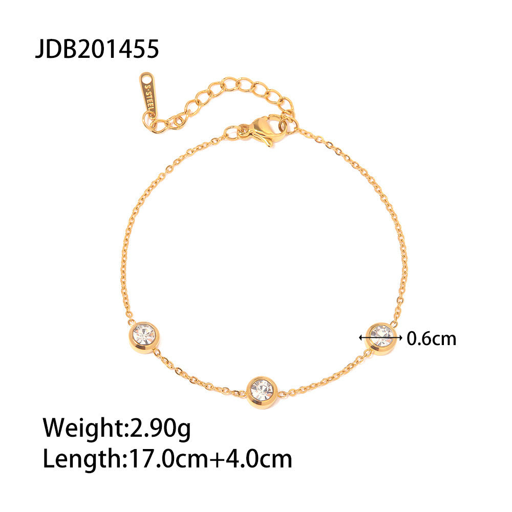 Fashion 18K Gold Plated Round Zircon Stainless Steel Bracelet