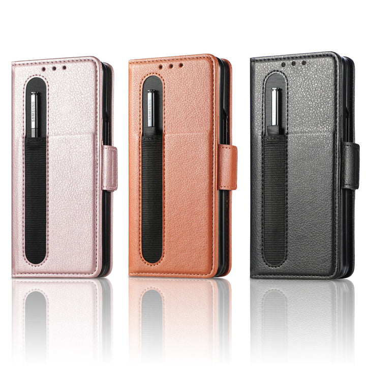 Leather Business Solid Color Pen Slot Pen Phone Case