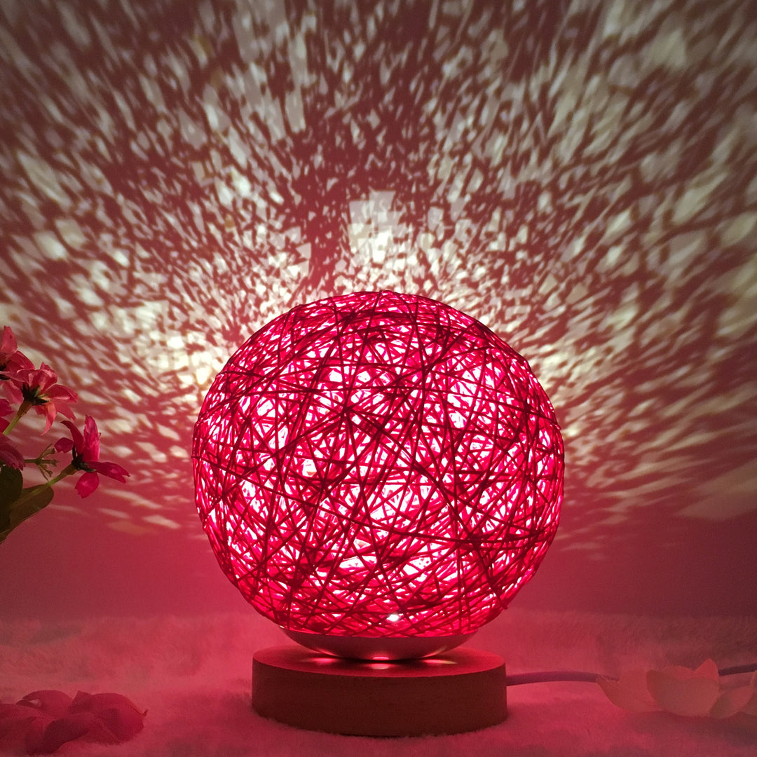 Amazon Hot Selling Linen Linen Lampa de masă roman și unic LED inteligent USB7 Color RGB16 Color Color Control Rattan Ball Lampa