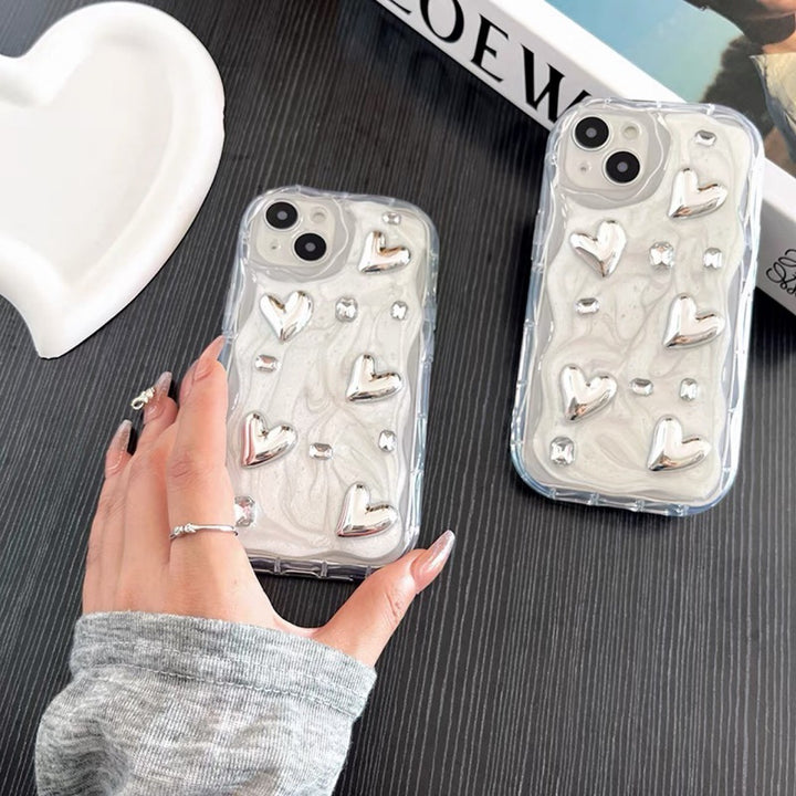 Simple Stereo Glue Silver Love Gem Phone Case