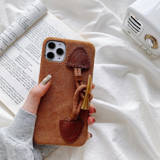 Horn Button Mobile Phone Case Leather Soft Autumn Winter