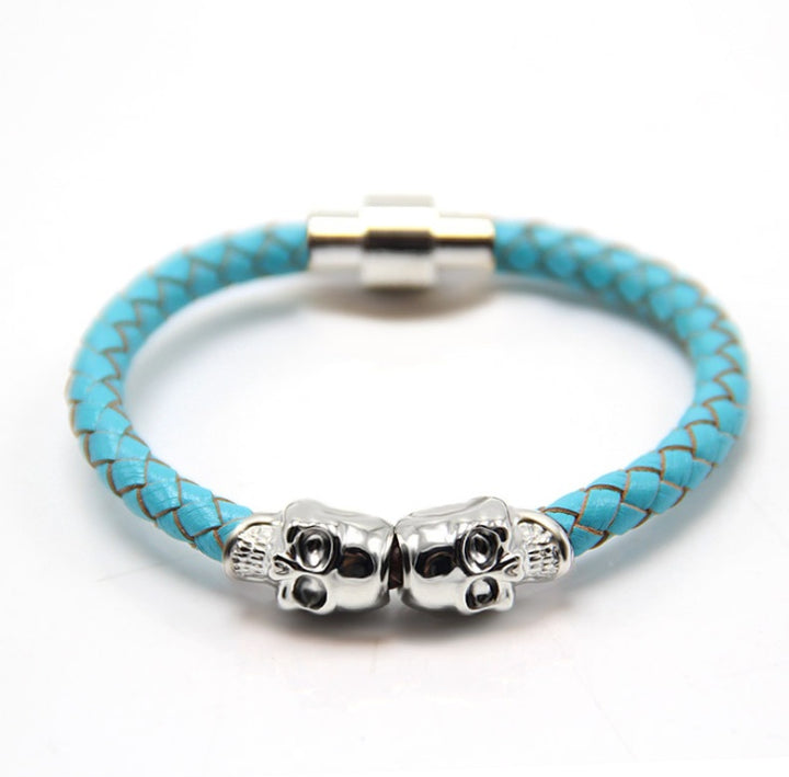 Explosive men's leather ghost head bracelet Punk style high quality skull bracelet