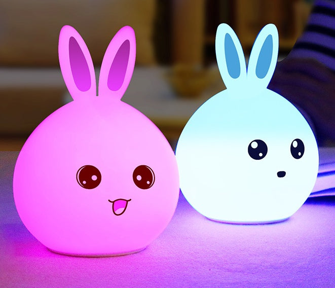 Cute Night Night Animal Animal Iepure Lămpi de noapte Touch Senzor Silicon LED -uri Lumini colorate