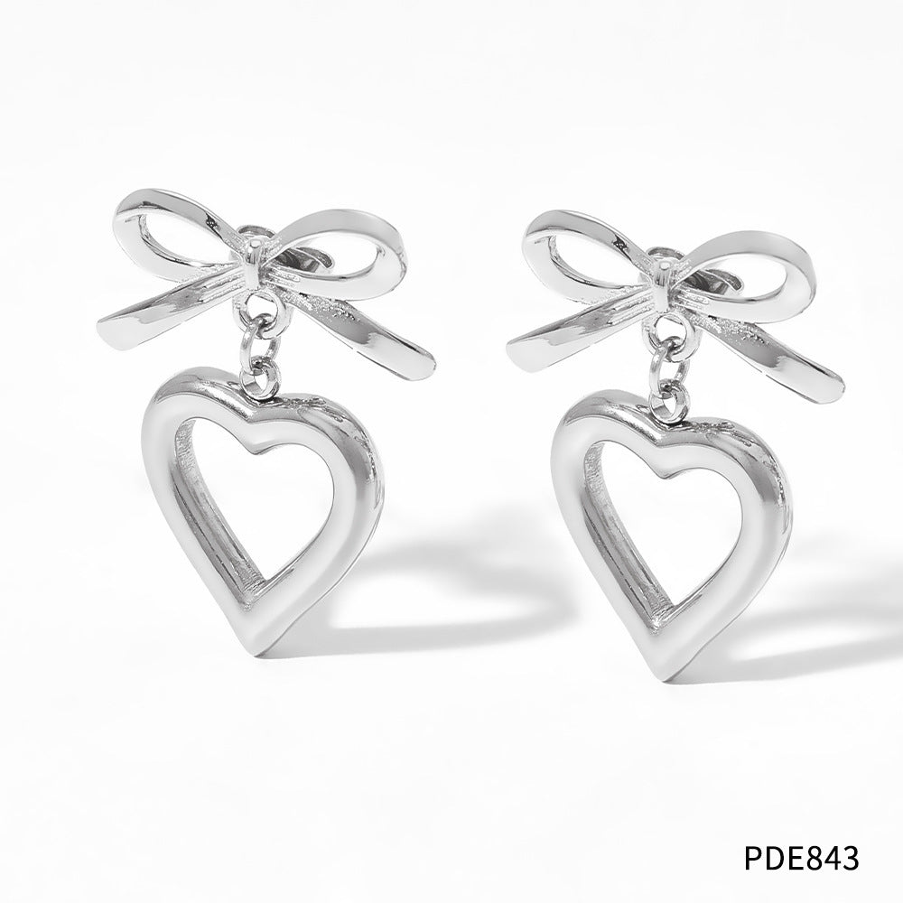 Sweet Girl Hollow Bow Love Heart Earrings