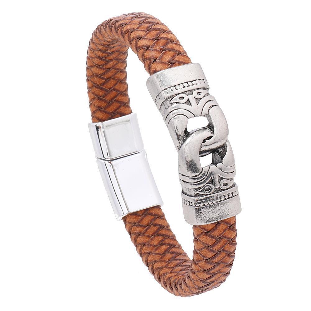 Alloy Hand-held Men's Leather Woven Bracelet