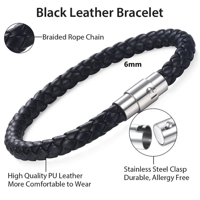 Mens Womens Leather Brown Black Braided Bracelet