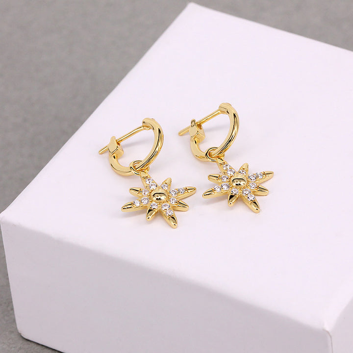 S925 Sterling Silver INS Creative Mini Eight-pointed Stars Diamond All-match Earrings