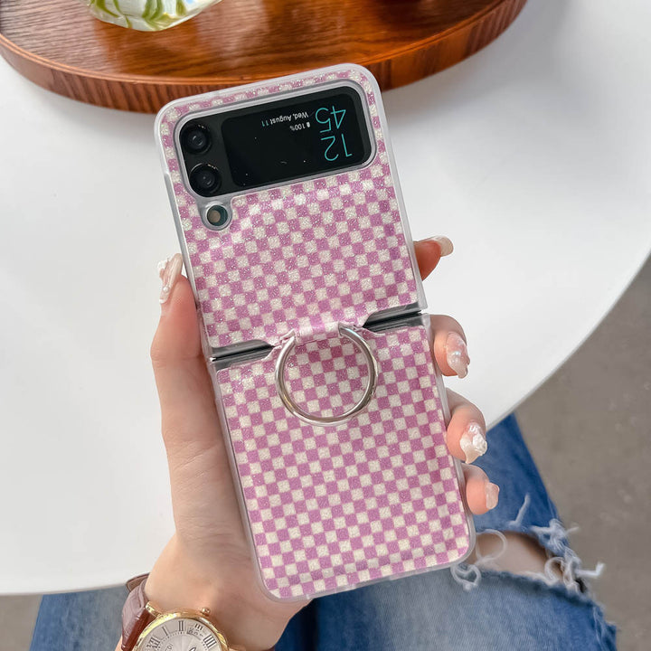 Foldable Screen Plaid Ring Phone Case