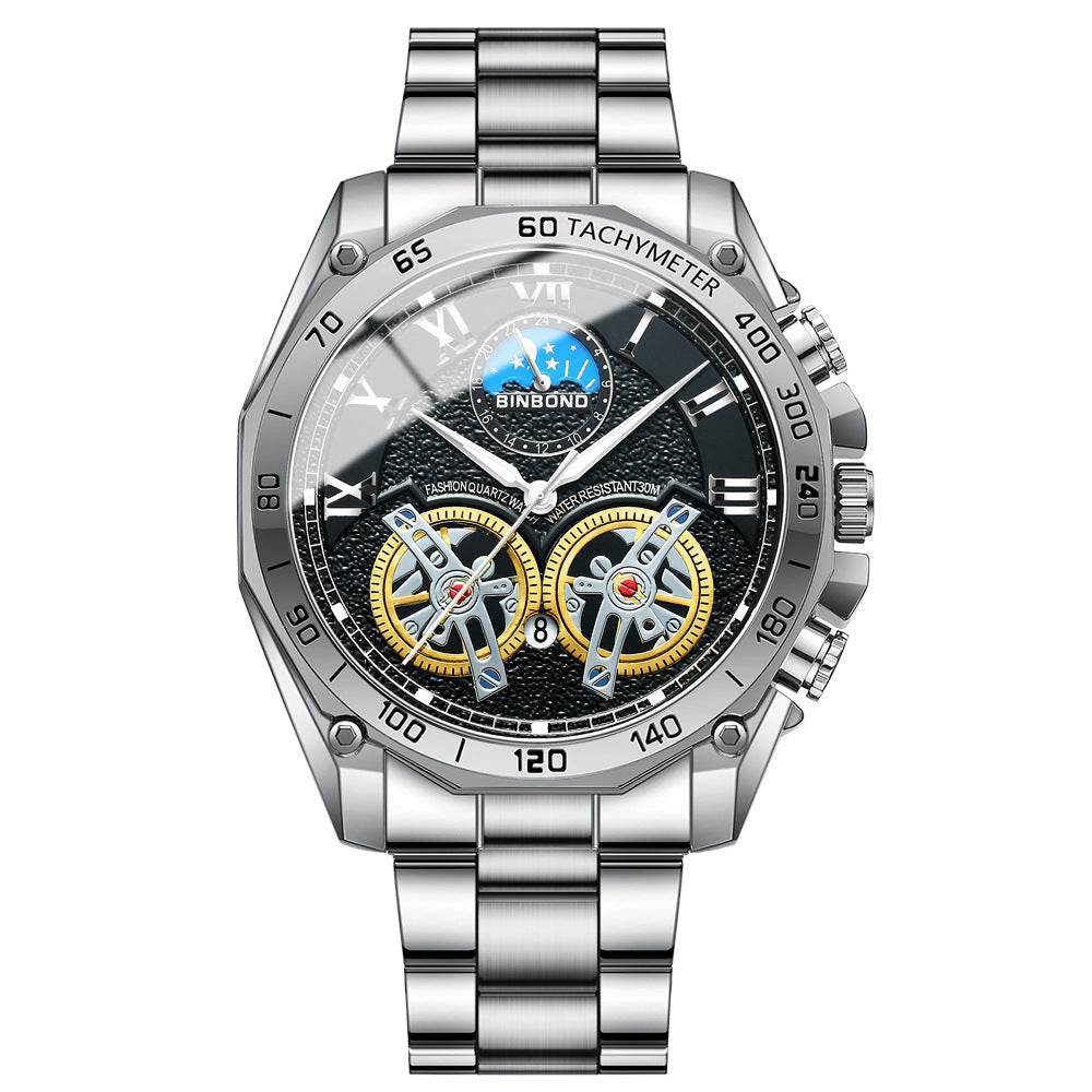 Double Men's Non-fully Automatic Machine Hollow Mechanical Watch Multi-function