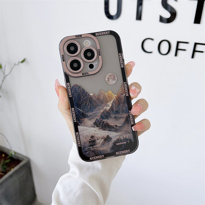 New Dark Purple Apple 14 Phone Case Landscape Mountain Peak