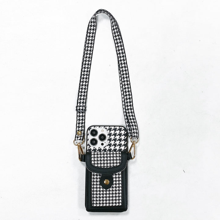 Carcasă din piele Houndstooth din piele Lanyard Telefon mobil