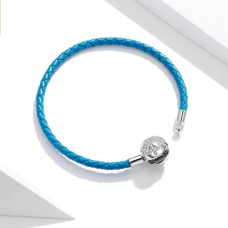 925 Silver Braided Blue Leather Rope Basic Single Chain