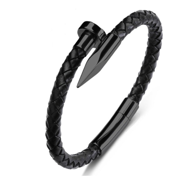 Men Genuine Leather Bullet Nail Bracelet