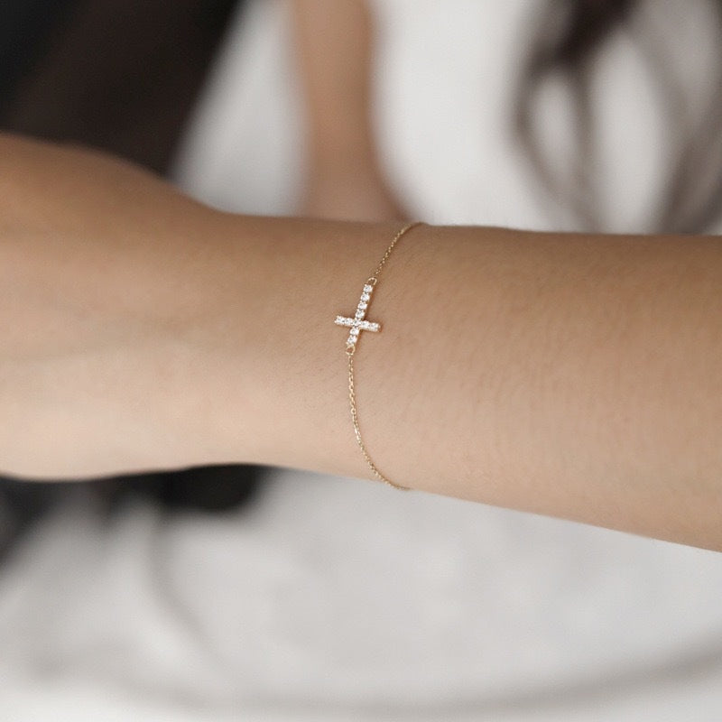 Cross Bracelet Women's Sterling Silver Fine Diamond Light Luxury Design Simple Niche