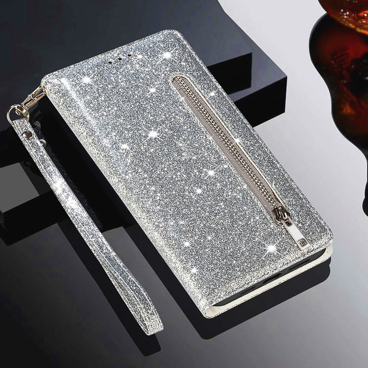 Zipper Mobile Phone Leather Case Flip Card