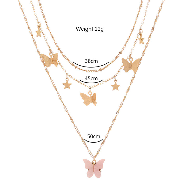 Simple temperament net red multi-layer Butterfly three-layer necklace female South Korea Metal Star multi-layer necklace INS clavicle chain