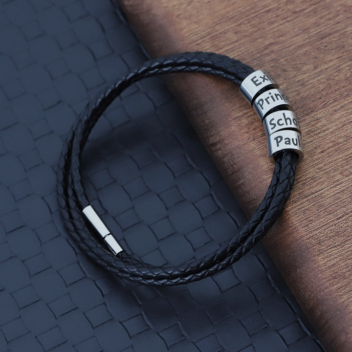 Black Leather Rope Bracelet For Men