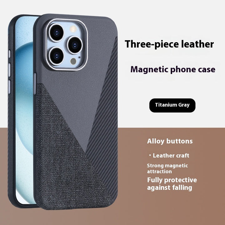 Applicable To 15Pro Magnetic Phone Case Combination Of Three Pigment Leather 16