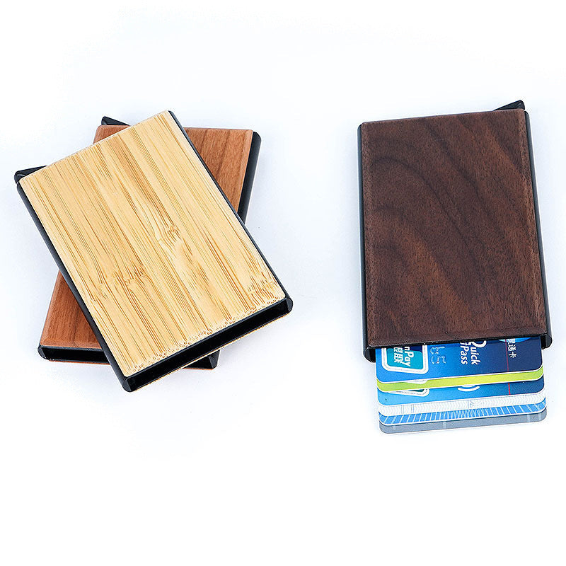 Creative Wooden Business Card Metal Sticker Wood Automatic Pop-up Bank Card RFID Box