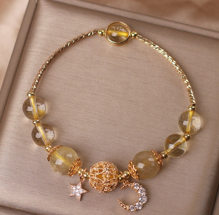 Natural Citrine Gold Gem Quartz Bracelet Women's Light Luxury Star Moon Crystal Accessories