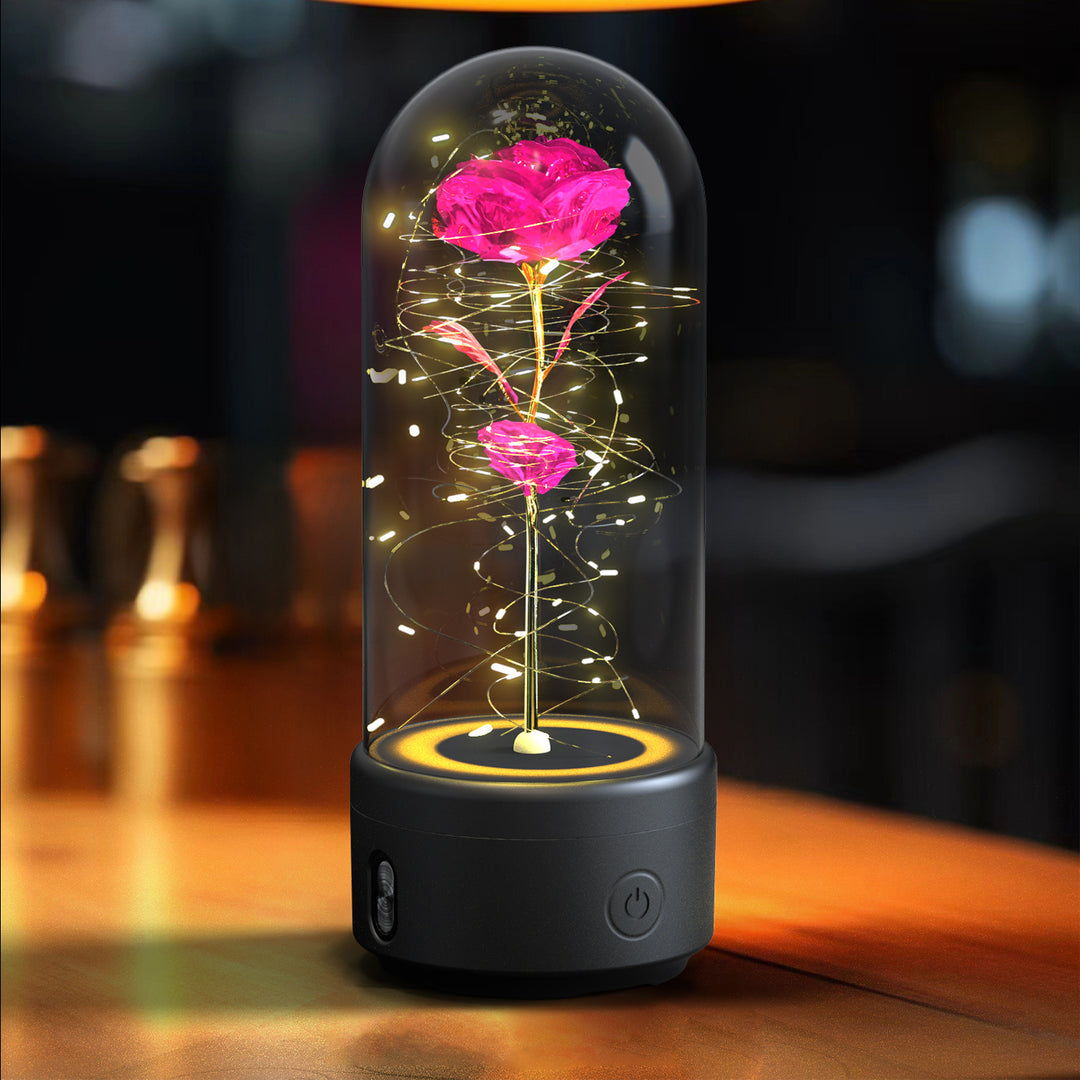 Creative 2 In 1 Rose Flowers LED Light And Bluetooth Speaker Valentine's Day Gift Rose Luminous Night Light Ornament In Glass Cover