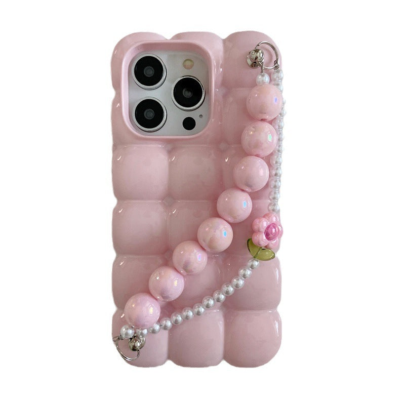 Macaron Solid Color Plaid Flower Wristband Phone Case