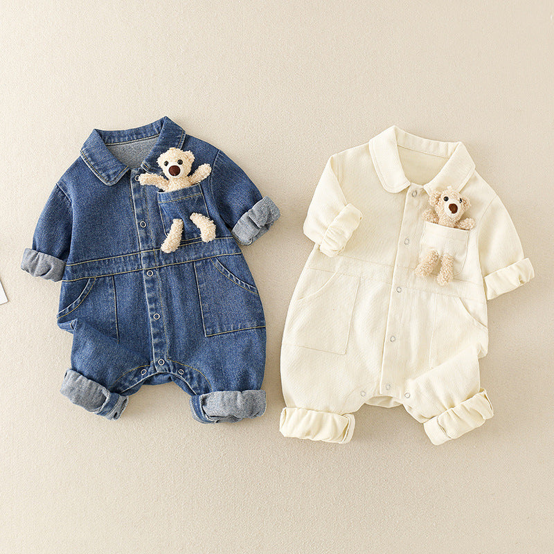 Baby Handsome Denim Jumpsuit Spring Festival Western Style Baby Boy