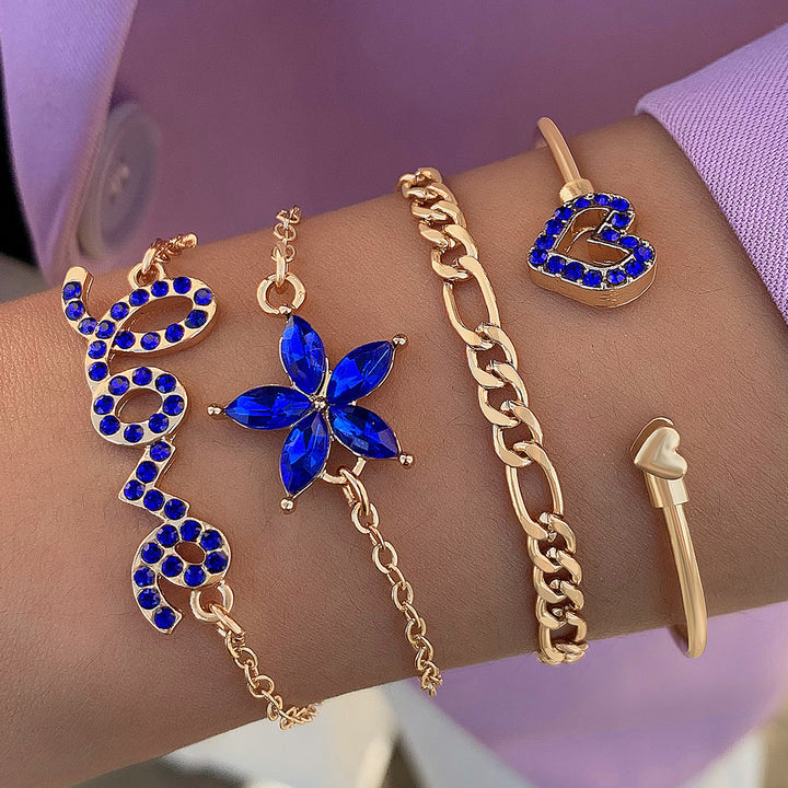 4pcs Blue Flower Love Butterfly Brățară Set cu strasuri Design Valentines Day