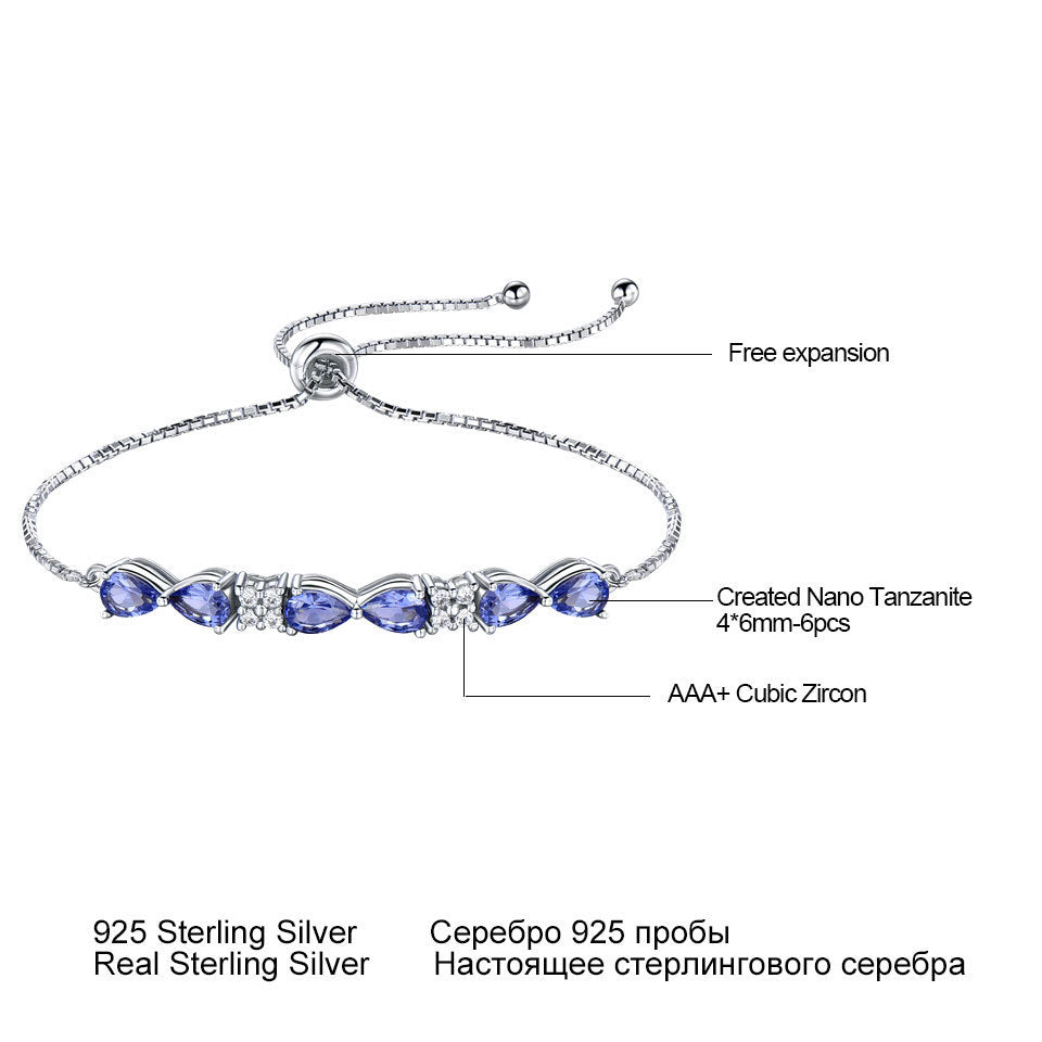 S925 Sterling Silver Blue Sapphire Box Brățară reglabilă pentru femei