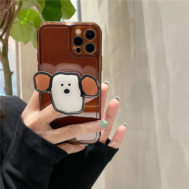 Cartoon Big Ear Dog Mobile Phone Case Tea Brown Bracket All-inclusive