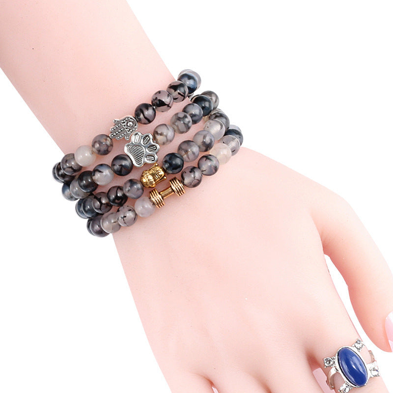 Alloy Stretch Bead String Black Dragon Bracelet