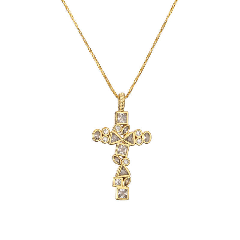 European And American Micro Zircon-inlaid Pendant Cross Necklace