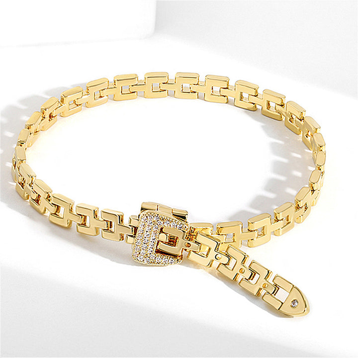 Copper Gold-plated Micro-inlaid Zircon Bracelet Belt Buckle Chain