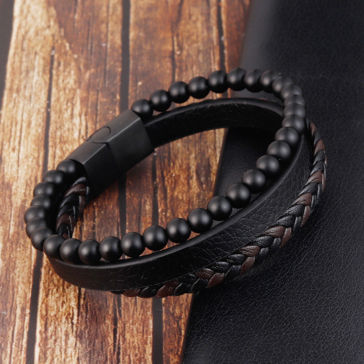 Natural Stone Volcanic Stone Leather Bracelet