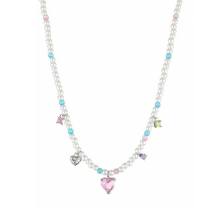 Zircon Love Pendant Pearl Necklace