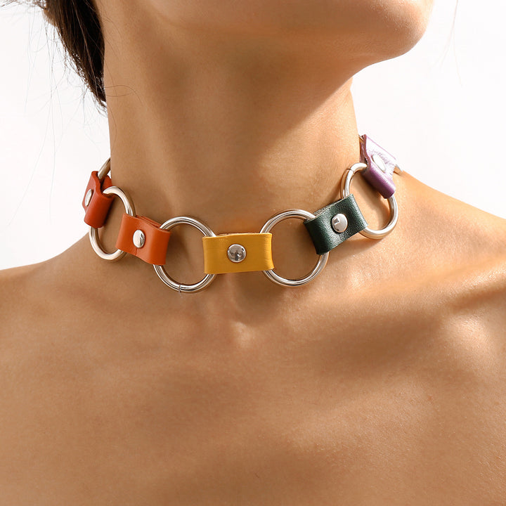 Handmade Punk Coloured PU Circle Adjustable Collar