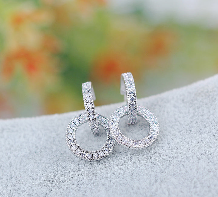 Women's Temperament Wild Silver Needle Inlaid Zircon Circle Earrings