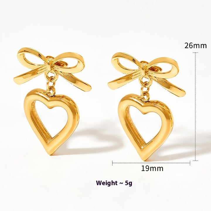 Sweet Girl Hollow Bow Love Heart Earrings