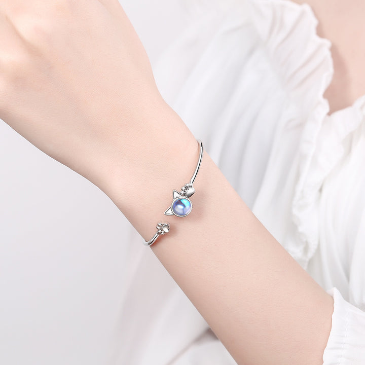 Korean Style Sweet Cute Cat Paw Moonstone Bracelet