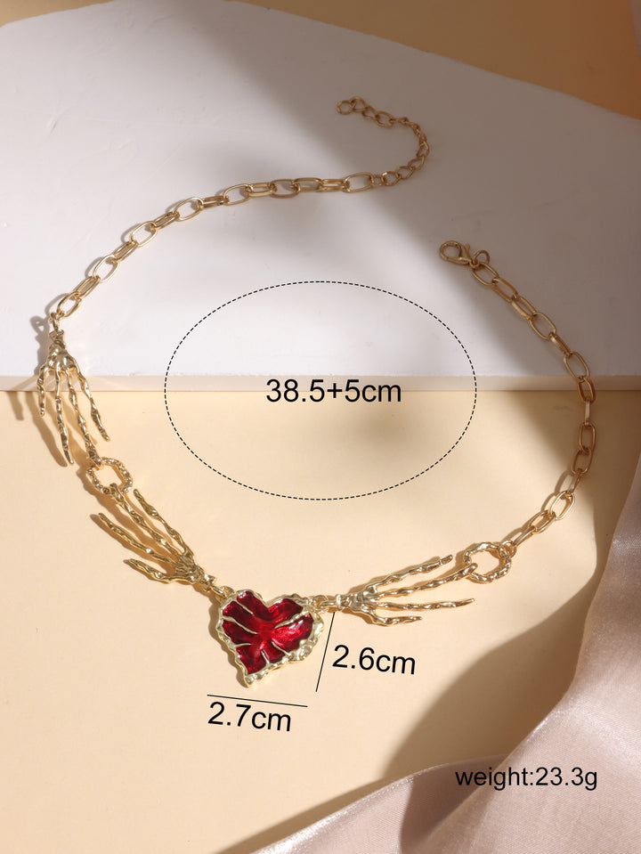 Dark, Sweet, Cool, Spicy Girl Punk Exaggerated, Dark Red, Love, Ghost Claw, Skeleton Hand Splicing Necklace