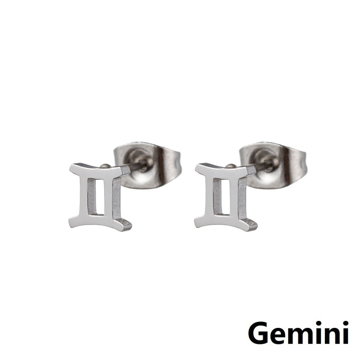 Fashion Stainless Steel Twelve Constellation Stud Earrings