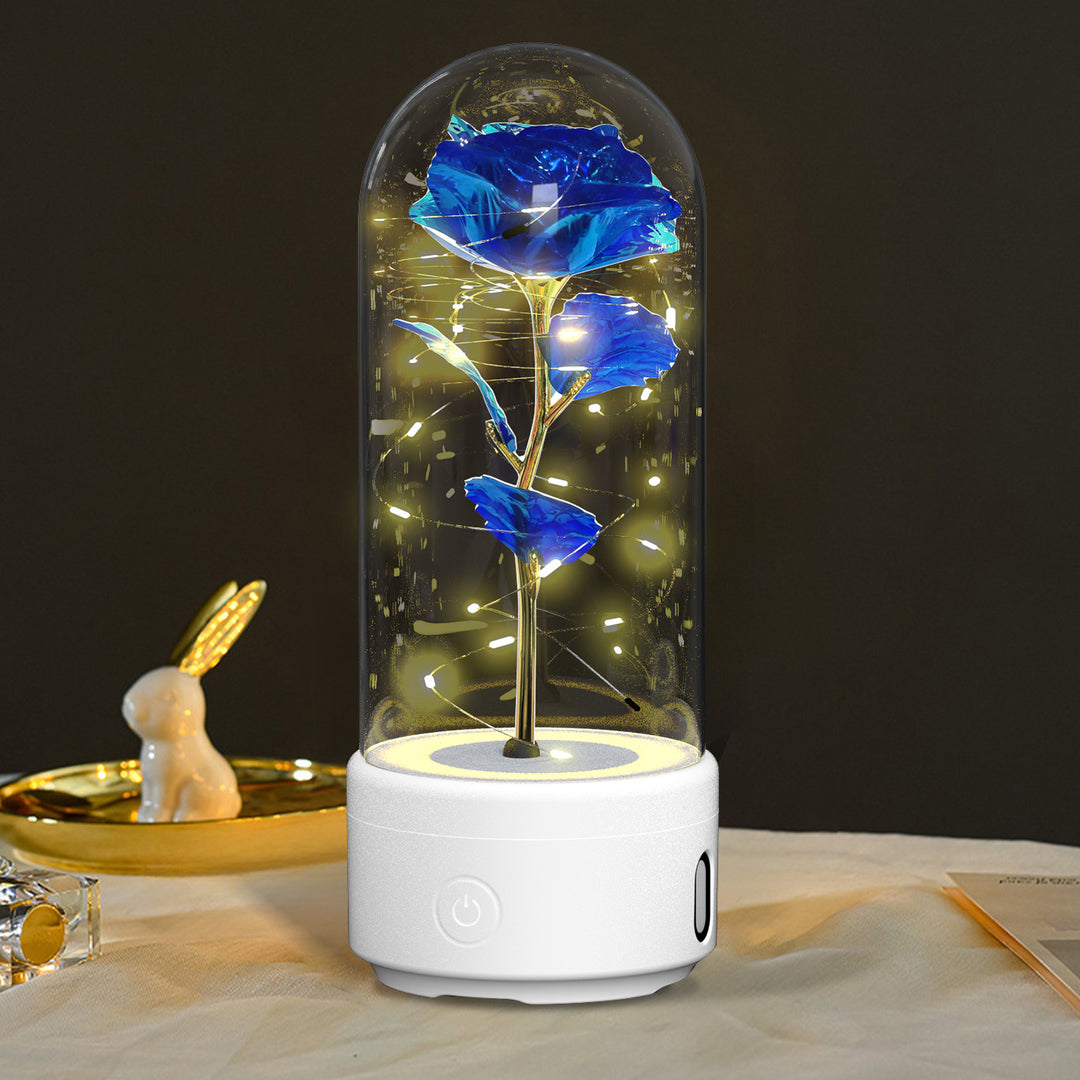 Creative 2 în 1 Flori de trandafir LED Light and Bluetooth Difuzor de Ziua Îndrăgostiților Cadou de Ziua Îndrăgostiților Rose Luminous Night Ornament în acoperire de sticlă