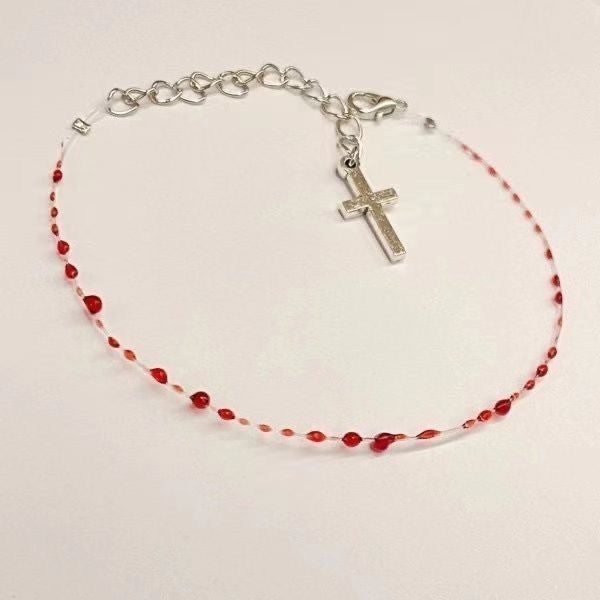 Blood Drop Bracelet Stainless Steel Cross Pendant Bracelet