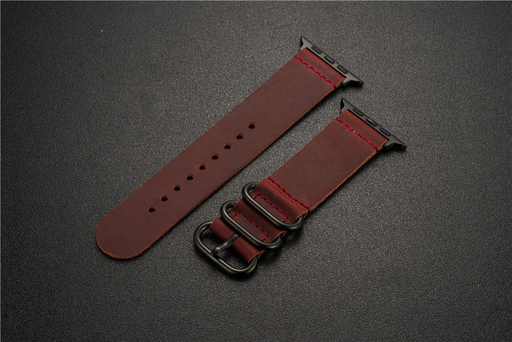 Nubuck Leather Three-Ring Pin Buckle Watch Strap