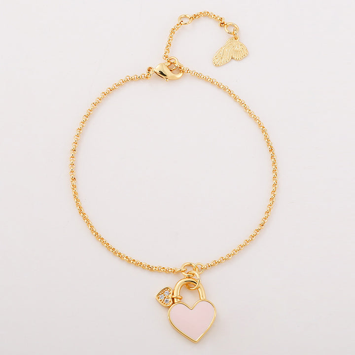 Inlaid Shell Peach Heart Heart Brățară simplă pentru toate meciurile