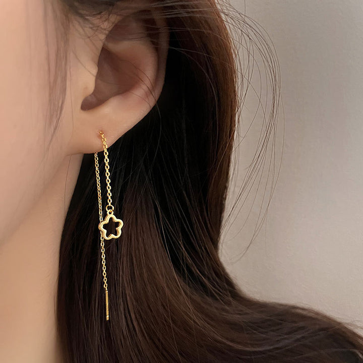 Hollow Flower Earrings Mori Style Simple Special-interest Design Temperament Long Tassel