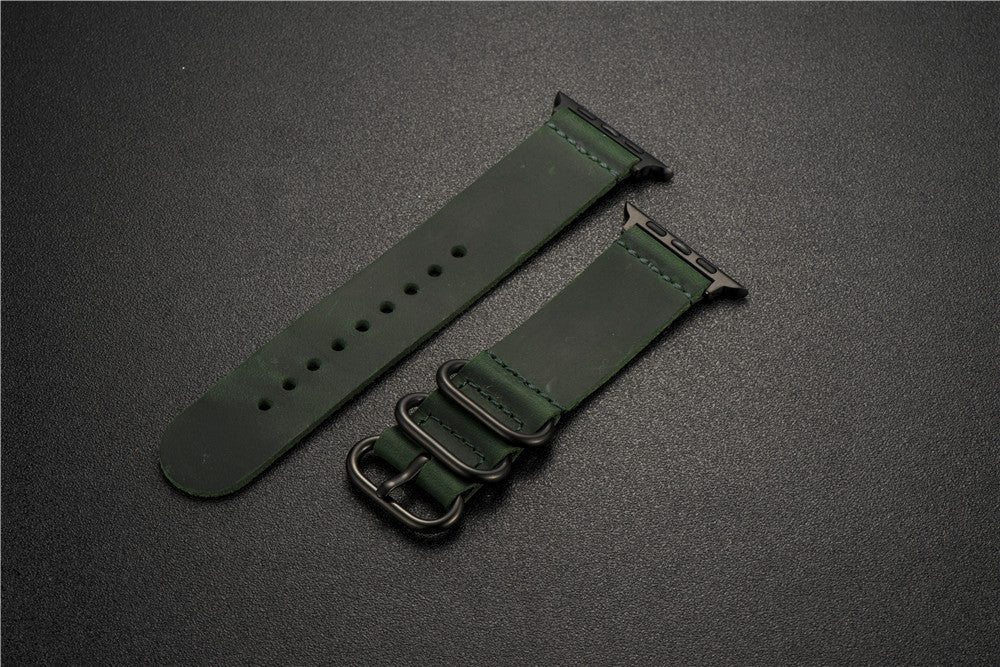 Nubuck Leather Three-Ring Pin Buckle Watch Strap