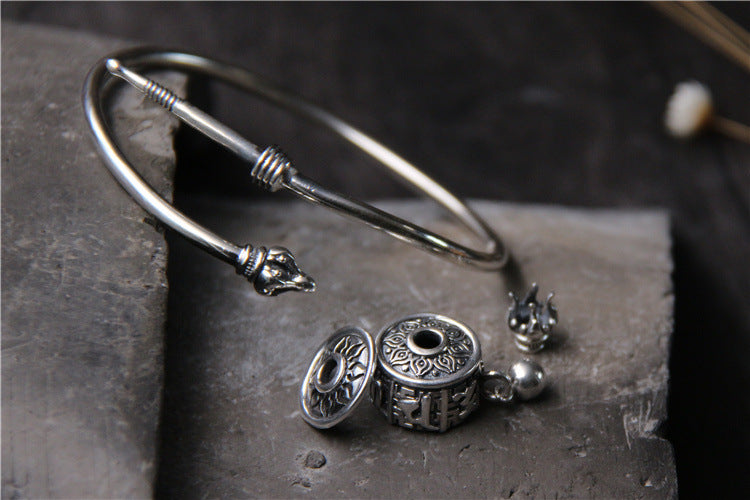 Sterling Silver Buddhist Prayer Wheel Bracelet