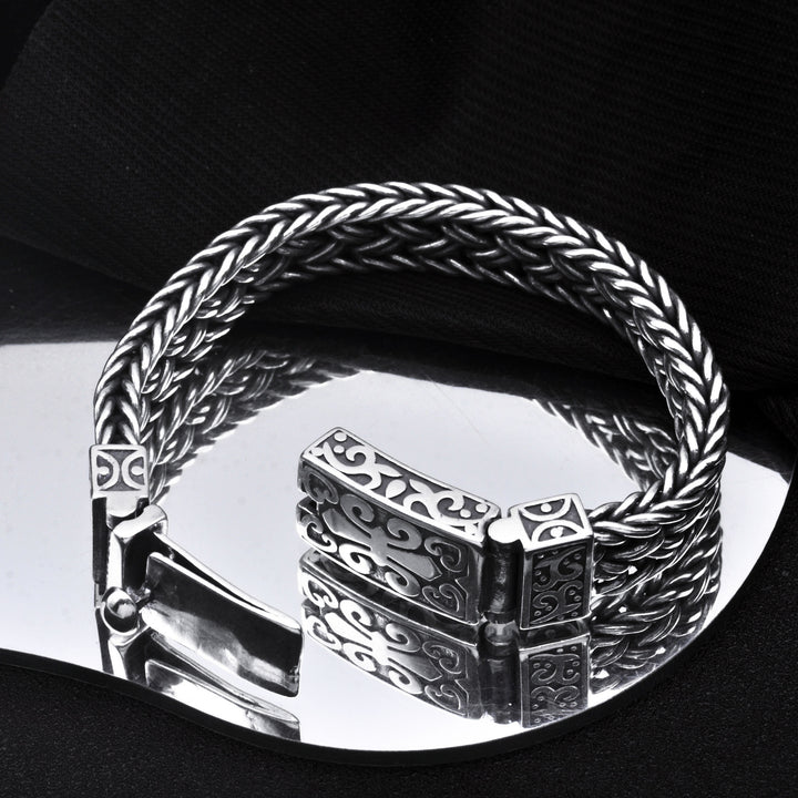 S925 Silver Wide Version Braided Bracelet Men's Thick Generous Ring Buckle Interlock Bracelet